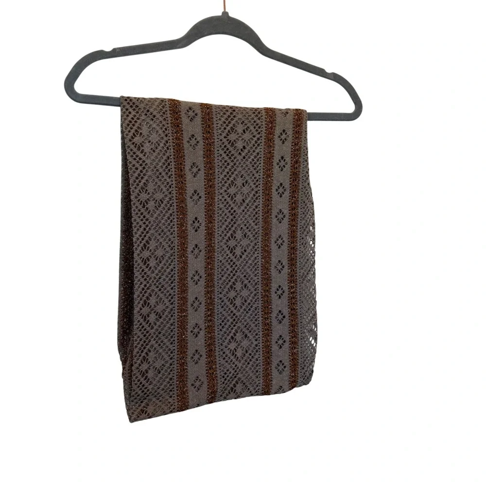 Womens Gold Metallic Thread Striped Open Knit‎ Infinity Scarf Wrap Neutral